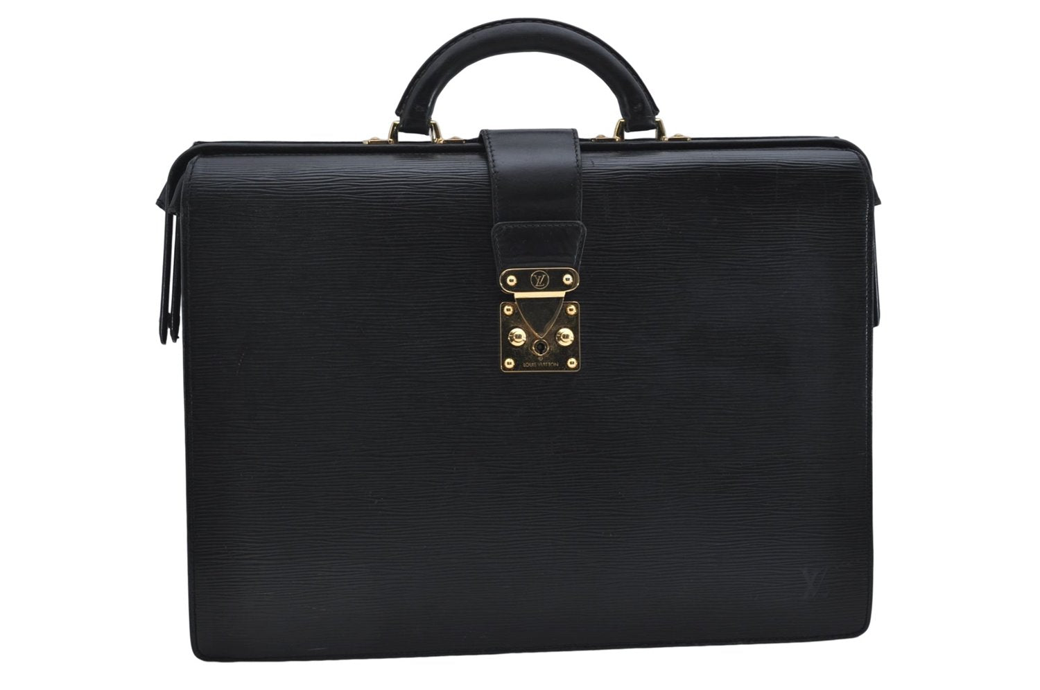 Authentic Louis Vuitton Epi Serviette Fermoir Briefcase M54352 Black LV 9096D