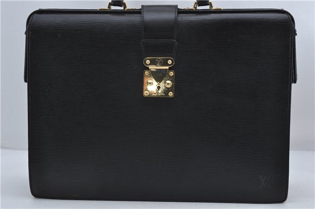 Authentic Louis Vuitton Epi Serviette Fermoir Briefcase M54352 Black LV 9096D