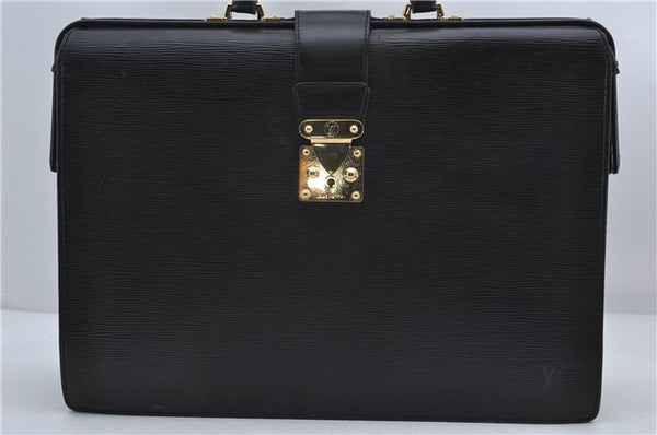Authentic Louis Vuitton Epi Serviette Fermoir Briefcase M54352 Black LV 9096D