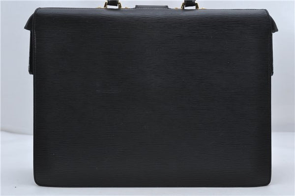 Authentic Louis Vuitton Epi Serviette Fermoir Briefcase M54352 Black LV 9096D