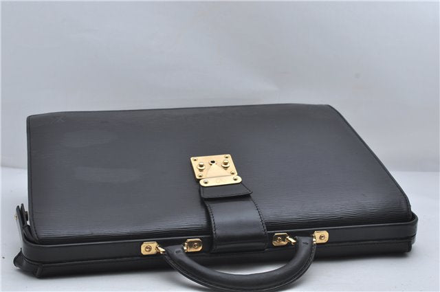 Authentic Louis Vuitton Epi Serviette Fermoir Briefcase M54352 Black LV 9096D