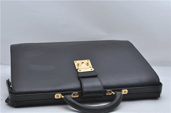 Authentic Louis Vuitton Epi Serviette Fermoir Briefcase M54352 Black LV 9096D