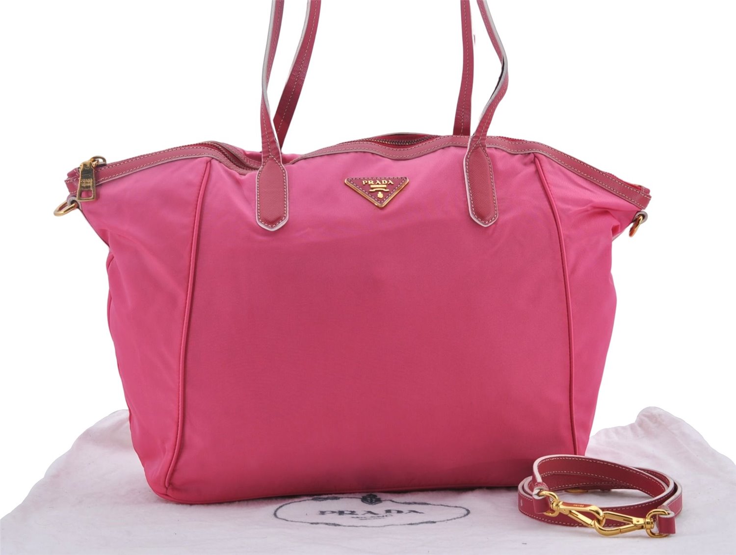 Authentic PRADA Nylon Leather 2Way Shoulder Hand Tote Bag Pink 9106D