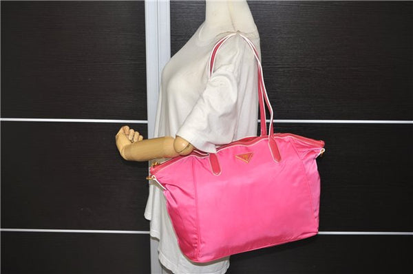 Authentic PRADA Nylon Leather 2Way Shoulder Hand Tote Bag Pink 9106D