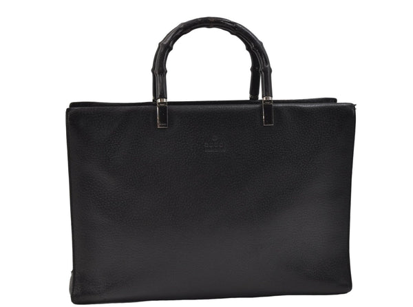 Authentic GUCCI Bamboo 2Way Tote Hand Bag Leather 0021034 Black 9107D