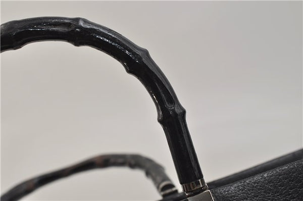 Authentic GUCCI Bamboo 2Way Tote Hand Bag Leather 0021034 Black 9107D