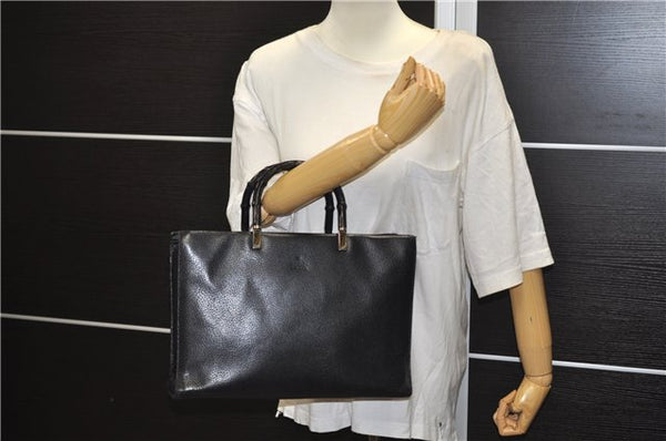 Authentic GUCCI Bamboo 2Way Tote Hand Bag Leather 0021034 Black 9107D
