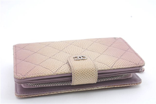 Authentic CHANEL Leather Bifold Wallet Purse Pink Ivory CC Logo 9113C