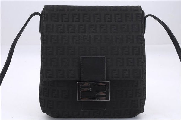 Authentic FENDI Zucchino Shoulder Cross Body Bag Canvas Leather Black 9117D