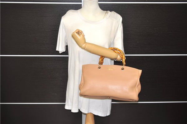 Auth GUCCI Bamboo Shopper Medium 2Way Tote Hand Bag Leather 323660 Beige 9118D