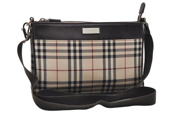 Authentic BURBERRY Nova Check Canvas Leather Shoulder Cross Body Bag Beige 9119D