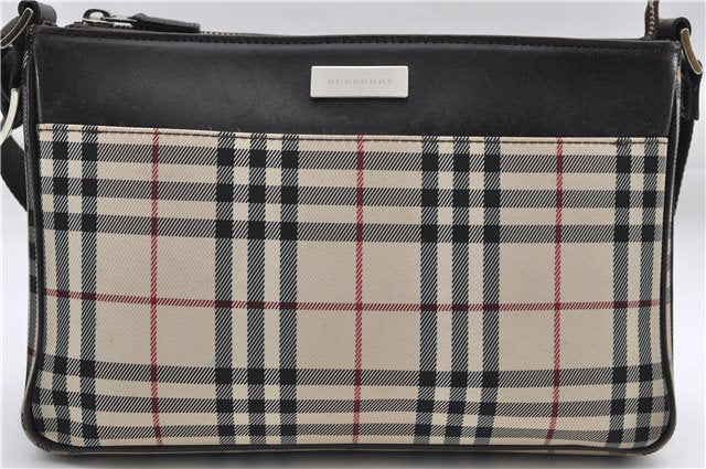 Authentic BURBERRY Nova Check Canvas Leather Shoulder Cross Body Bag Beige 9119D