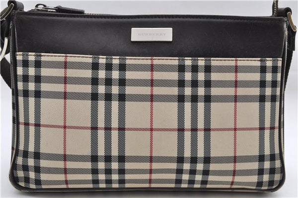 Authentic BURBERRY Nova Check Canvas Leather Shoulder Cross Body Bag Beige 9119D