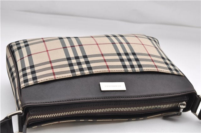Authentic BURBERRY Nova Check Canvas Leather Shoulder Cross Body Bag Beige 9119D