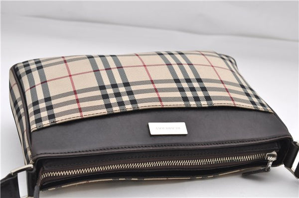 Authentic BURBERRY Nova Check Canvas Leather Shoulder Cross Body Bag Beige 9119D