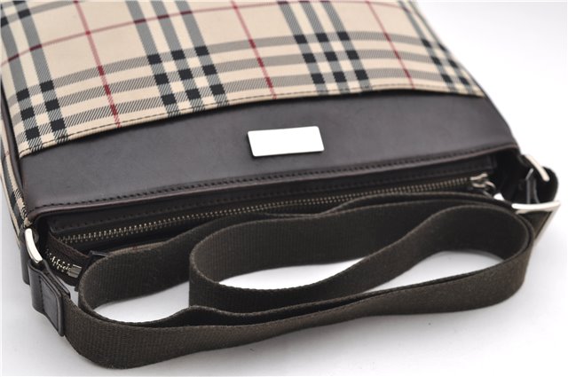 Authentic BURBERRY Nova Check Canvas Leather Shoulder Cross Body Bag Beige 9119D