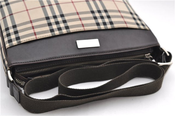 Authentic BURBERRY Nova Check Canvas Leather Shoulder Cross Body Bag Beige 9119D