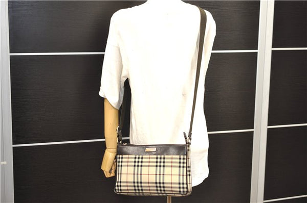Authentic BURBERRY Nova Check Canvas Leather Shoulder Cross Body Bag Beige 9119D