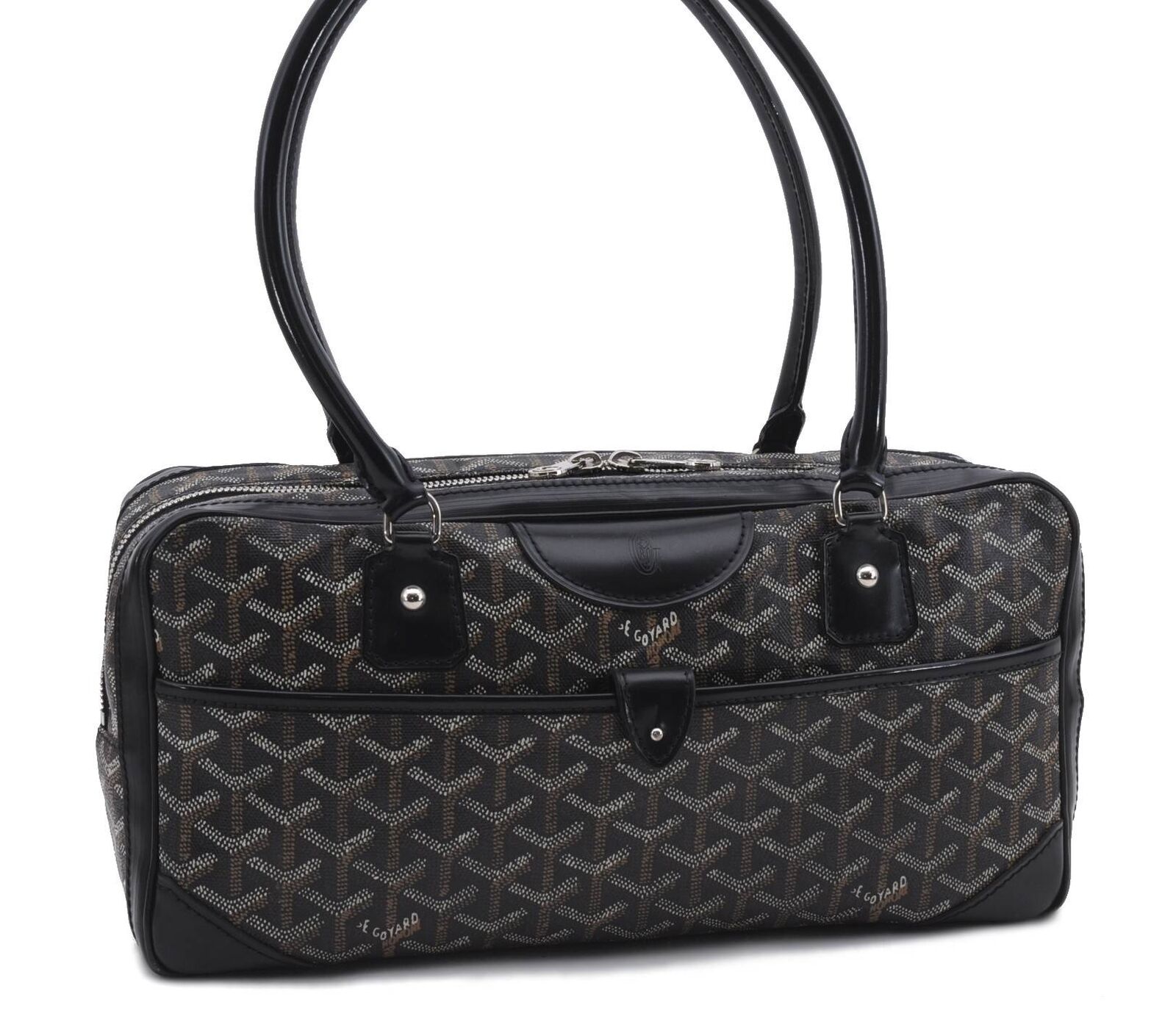 Authentic Goyard Saint Martin Shoulder Bag Purse PVC Leather Black 9120B