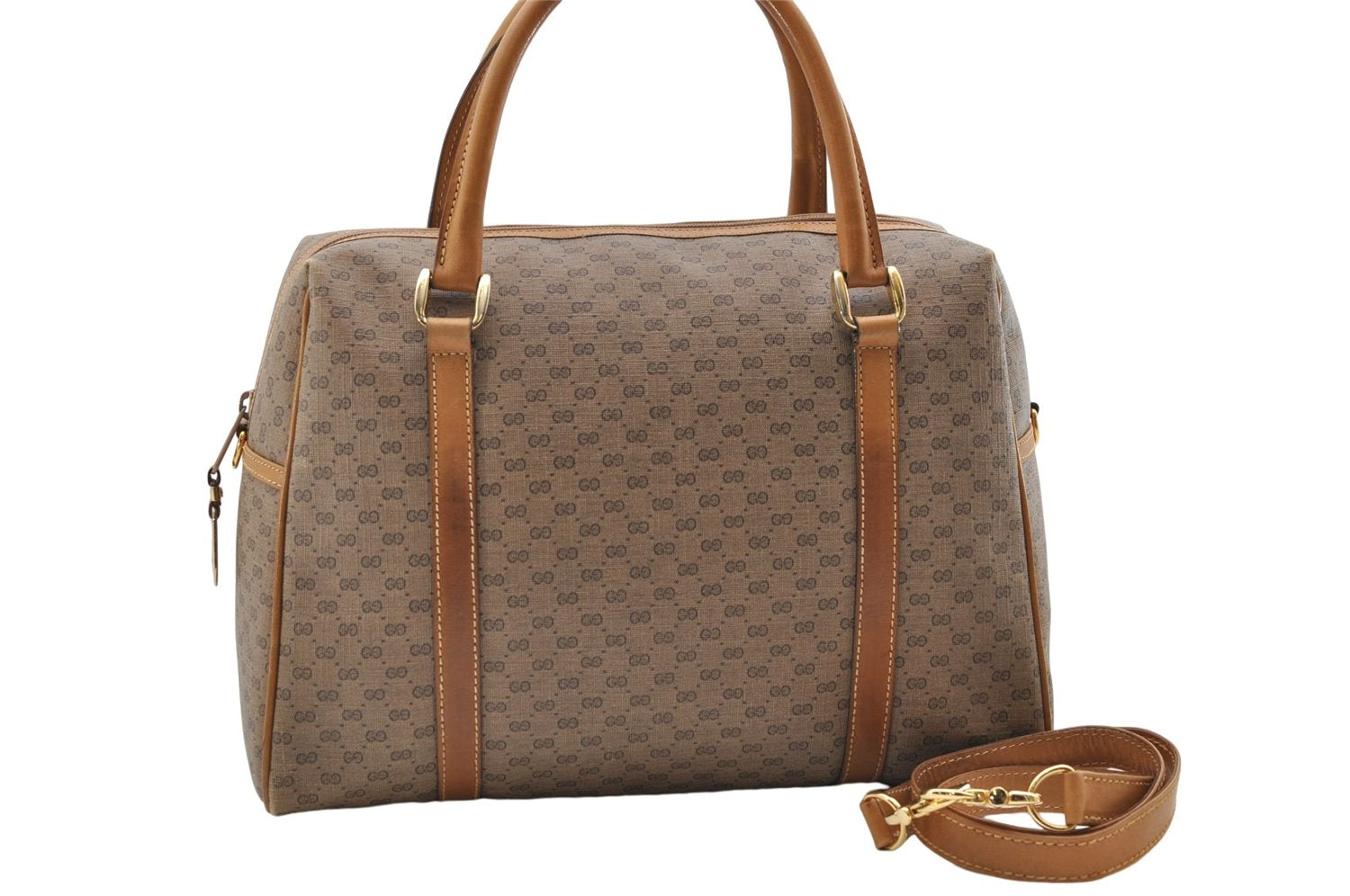 Authentic GUCCI Micro GG 2Way Shoulder Hand Bag Purse PVC Leather Brown 9126D