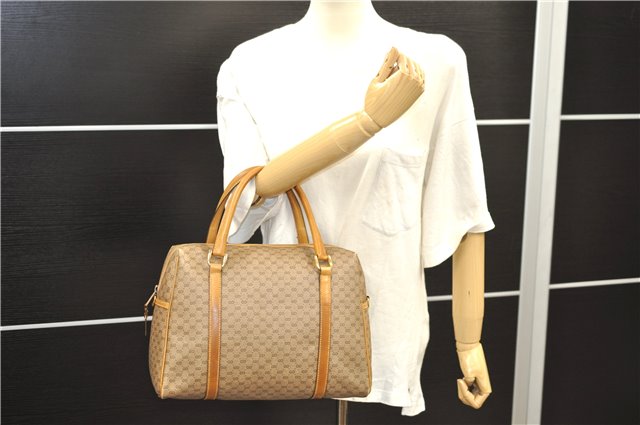 Authentic GUCCI Micro GG 2Way Shoulder Hand Bag Purse PVC Leather Brown 9126D