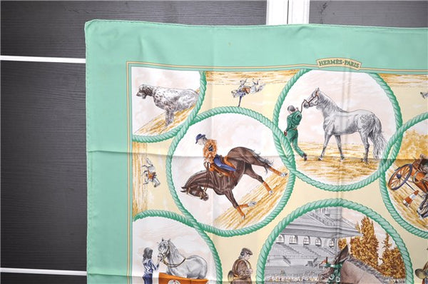 Authentic HERMES Carre 90 Scarf "Auteuil Mai" Silk Green 9130D