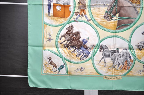 Authentic HERMES Carre 90 Scarf "Auteuil Mai" Silk Green 9130D