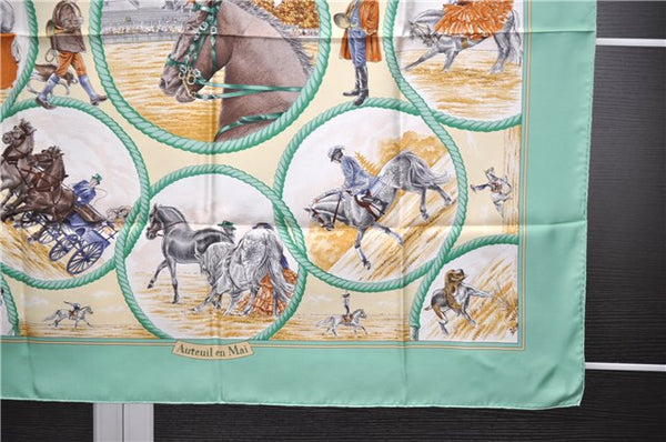 Authentic HERMES Carre 90 Scarf "Auteuil Mai" Silk Green 9130D