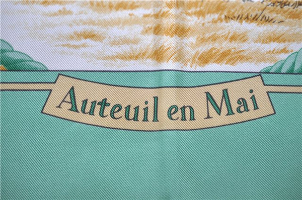 Authentic HERMES Carre 90 Scarf "Auteuil Mai" Silk Green 9130D