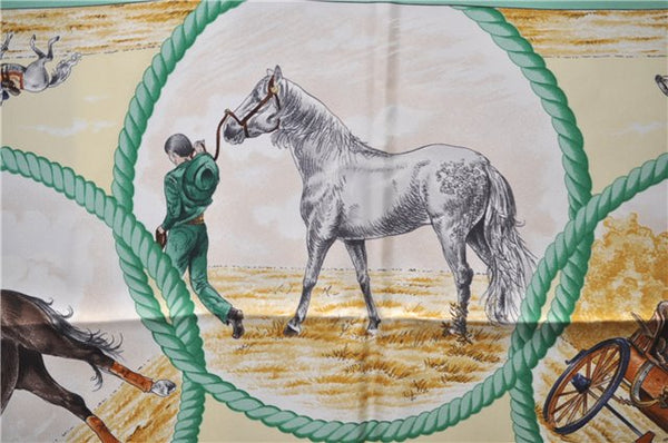 Authentic HERMES Carre 90 Scarf "Auteuil Mai" Silk Green 9130D