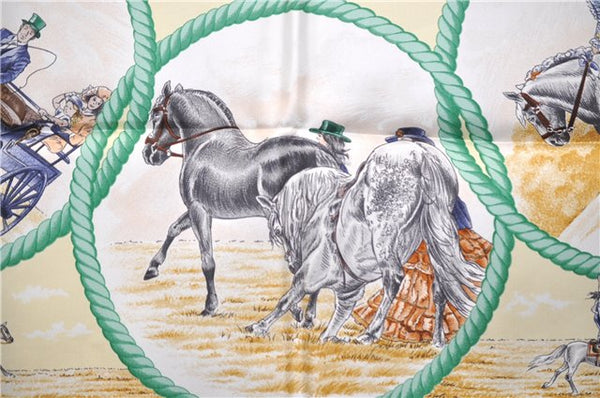 Authentic HERMES Carre 90 Scarf "Auteuil Mai" Silk Green 9130D