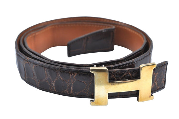 Authentic HERMES Vintage Leather Belt Size 90cm 35.4" Brown 9130G
