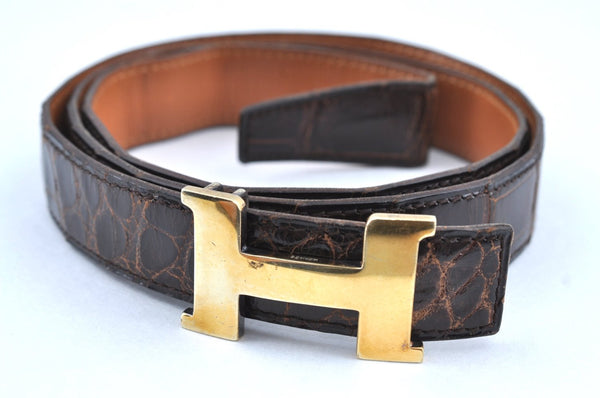 Authentic HERMES Vintage Leather Belt Size 90cm 35.4" Brown 9130G