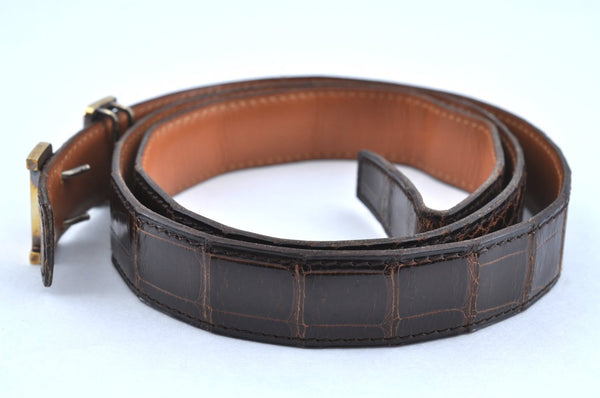 Authentic HERMES Vintage Leather Belt Size 90cm 35.4" Brown 9130G