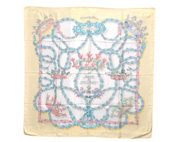 Authentic HERMES Carre 90 Scarf "LE SACRE DU PRINTEMPS" Silk Yellow 9132D