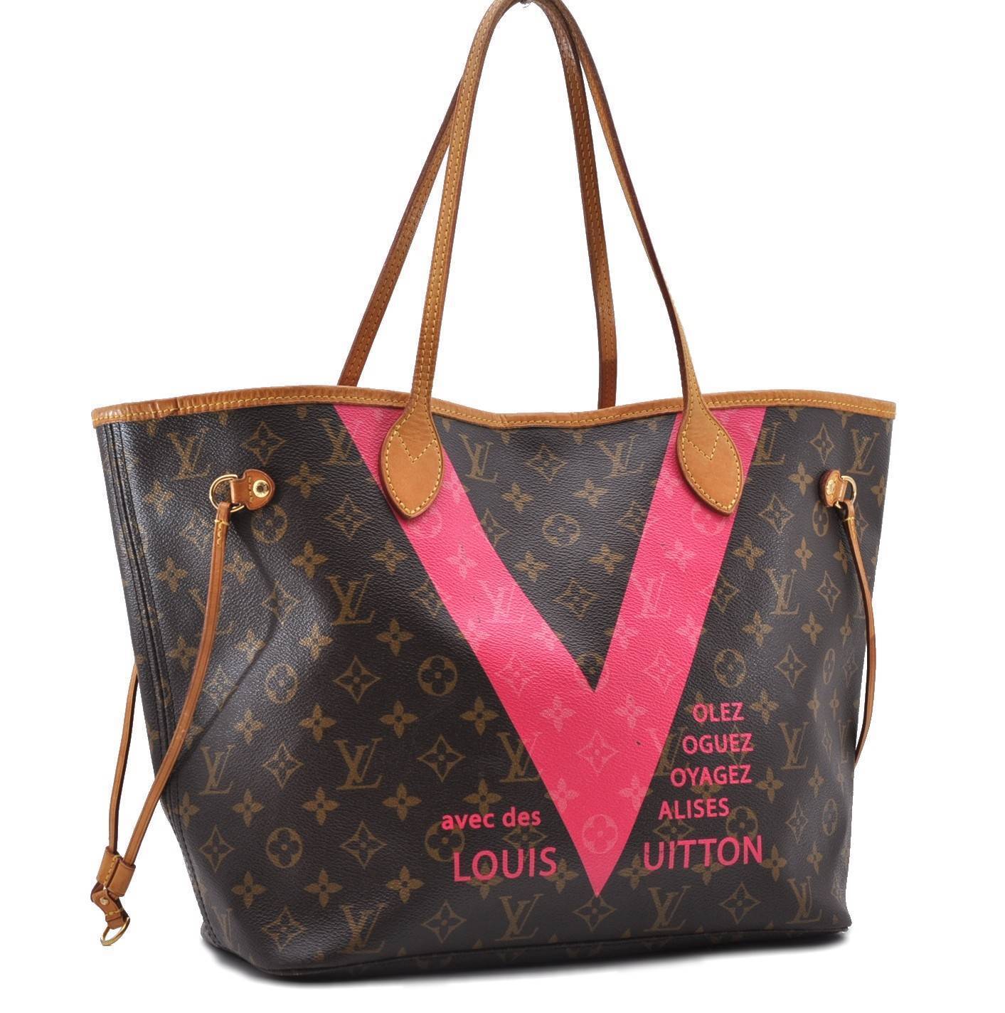 Auth LOUIS VUITTON Monogram V Neverfull MM Grenade Pink Tote Bag M41602 LV 9133B