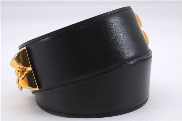 Auth HERMES Collier De Chien Ladies Leather Belt Size 70cm 27.6" Black 9134D