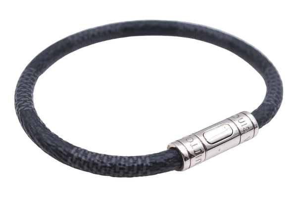 Authentic Louis Vuitton Damier Graphite Bracelet Keepit Black M6140E LV 9135D