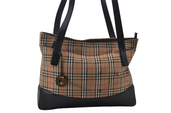 Authentic BURBERRY Nova Check Canvas Leather Shoulder Tote Bag Beige 9136D