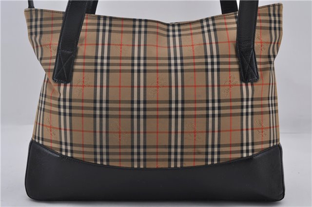 Authentic BURBERRY Nova Check Canvas Leather Shoulder Tote Bag Beige 9136D