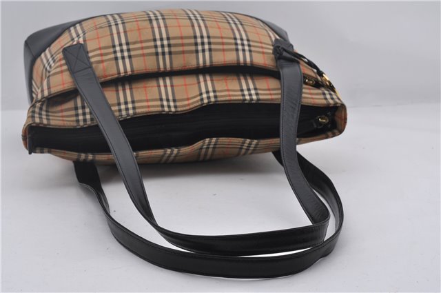 Authentic BURBERRY Nova Check Canvas Leather Shoulder Tote Bag Beige 9136D