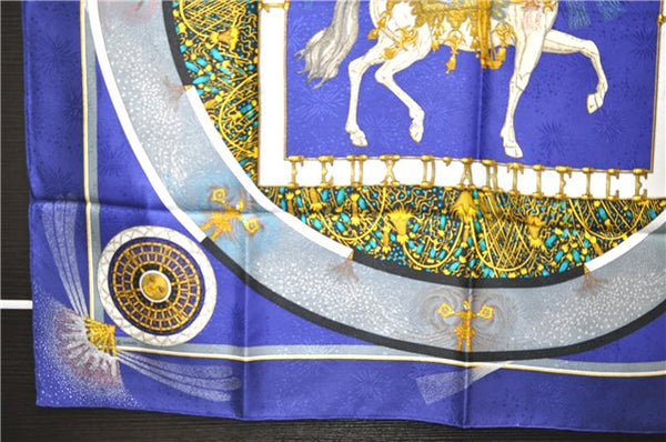 Authentic HERMES Carre 90 Scarf "FEUX D'ARTIFICE" Silk Blue 9136E