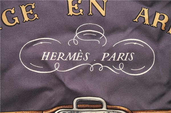 Authentic HERMES Carre 90 Scarf "ATTELAGE EN ARBALETE" Silk Purple 9142D