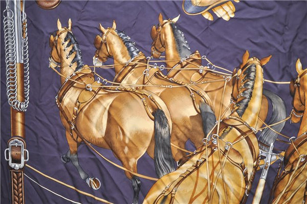 Authentic HERMES Carre 90 Scarf "ATTELAGE EN ARBALETE" Silk Purple 9142D