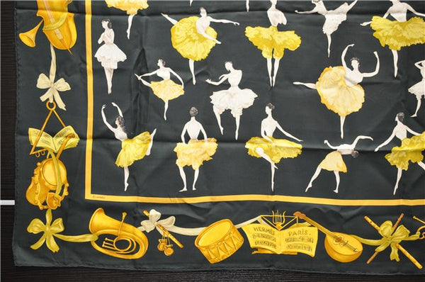 Authentic HERMES Carre 90 Scarf "LA DANCE" Silk Dark Green Box 9145D