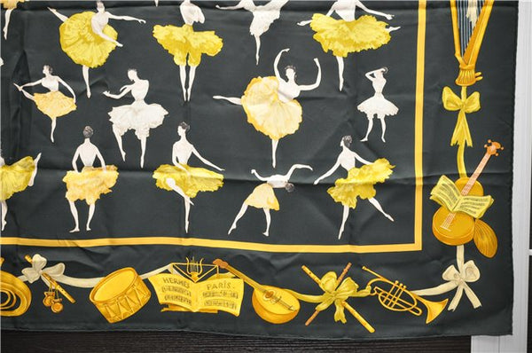 Authentic HERMES Carre 90 Scarf "LA DANCE" Silk Dark Green Box 9145D