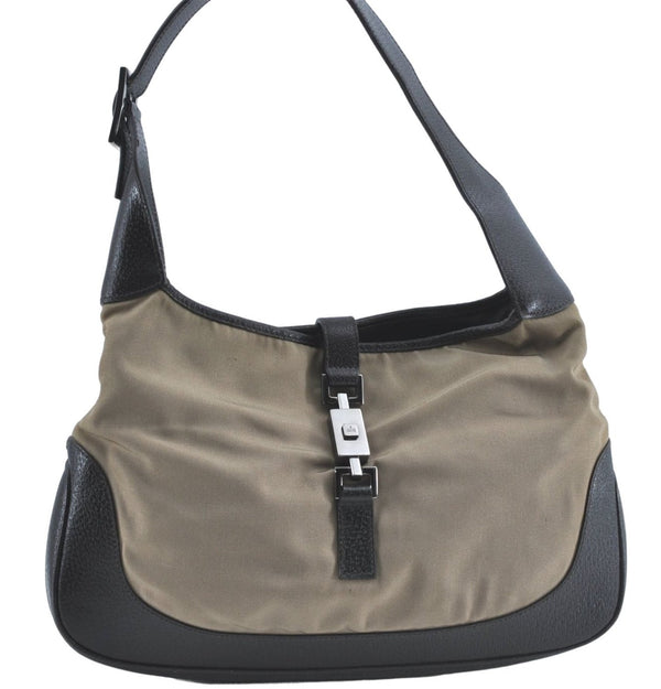 Authentic GUCCI Jackie Shoulder Hand Bag Nylon Leather 0013306 Brown 9146B