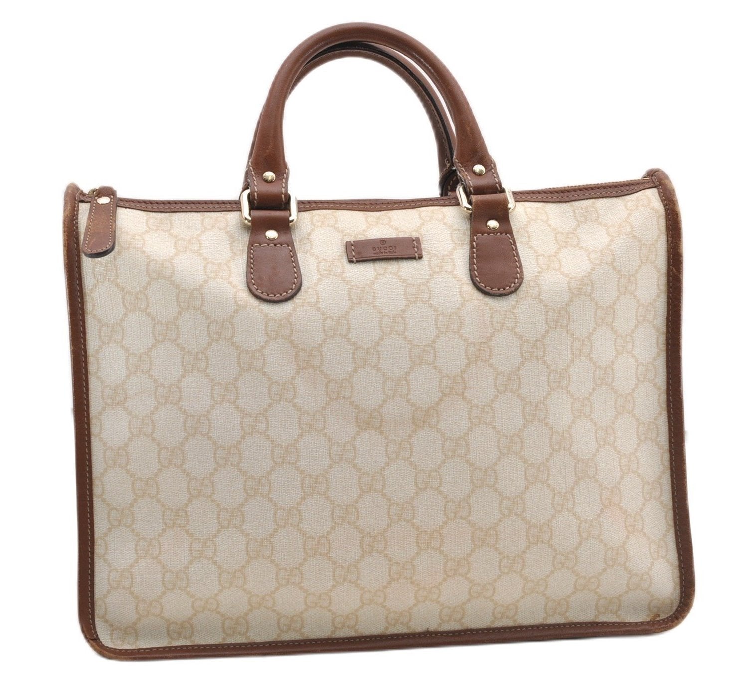 Authentic GUCCI Vintage Shoulder Tote Bag GG PVC Leather 190259 Ivory 9147F