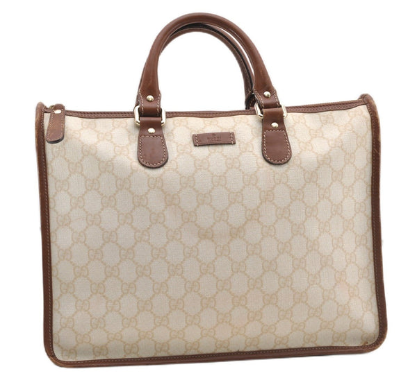 Authentic GUCCI Vintage Shoulder Tote Bag GG PVC Leather 190259 Ivory 9147F