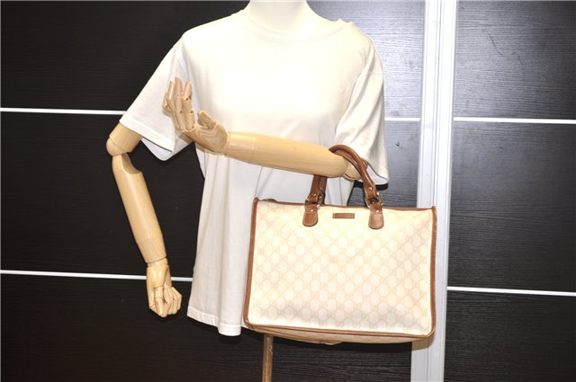 Authentic GUCCI Vintage Shoulder Tote Bag GG PVC Leather 190259 Ivory 9147F